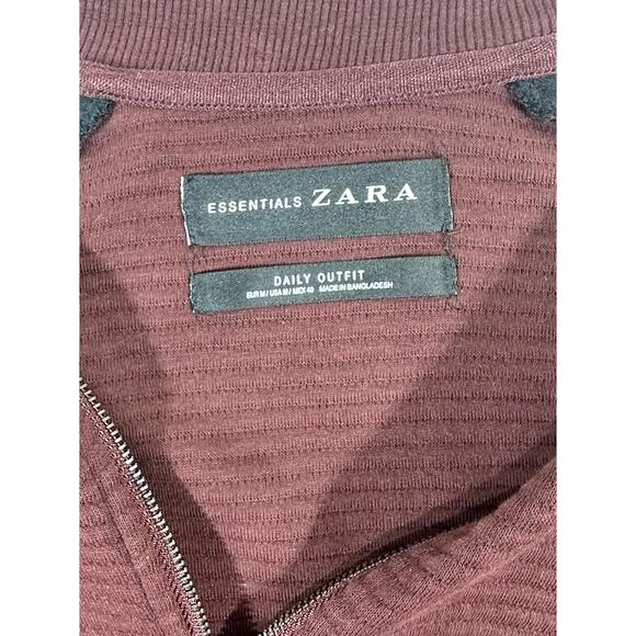 Essentials Zara Daily Outfit Zip Up Raglan Ribbed Jacket Medium Burgundy Black - Picture 3 of 9